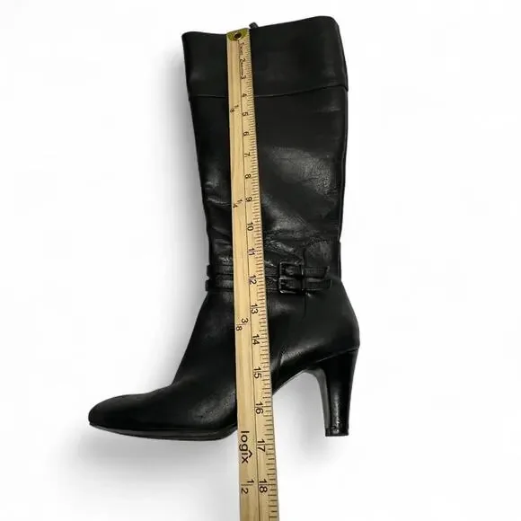 Bandolino Black Knee High Leather Vintage Womens Boots Buckle Detail Size 6 1/2 - Picture 3 of 7